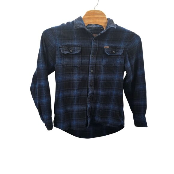 Orvis Men's Blue & Black Plaid Button-Up Heavy Flannel Shirt Size Large - Picture 2 of 9